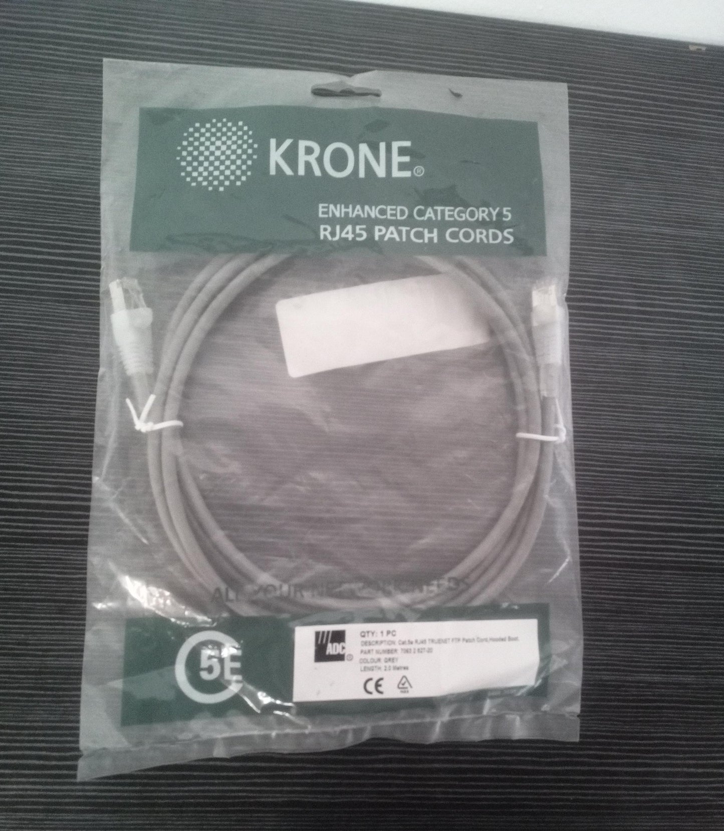 Krone Cat5e RJ45 Truenet FTP Patch Cord – Grey – 2.0 Metres – New