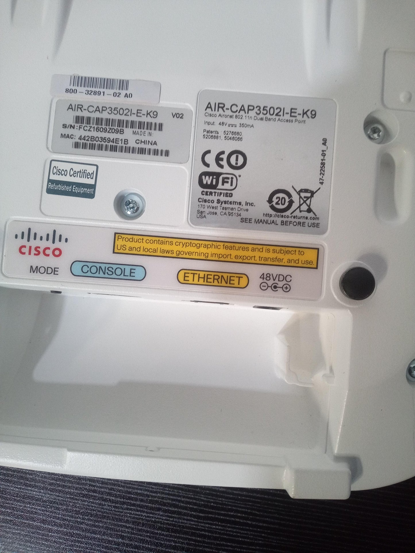 Cisco AIR-CAP3502I-E-K9 802.11n Dual Band Access Point – Pre-Owned