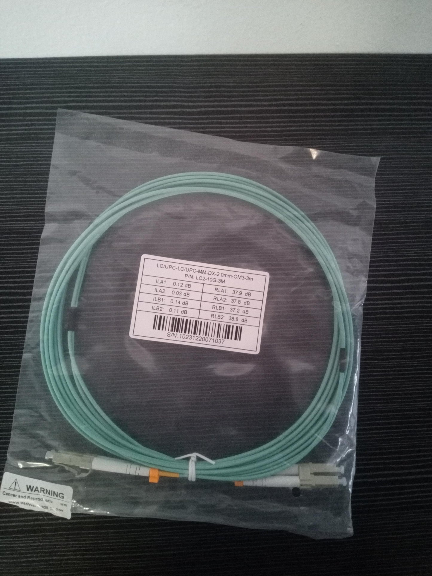 LC to LC 10G OM3 Multimode Duplex Fiber Optic Cable 3 Metre UPC – New