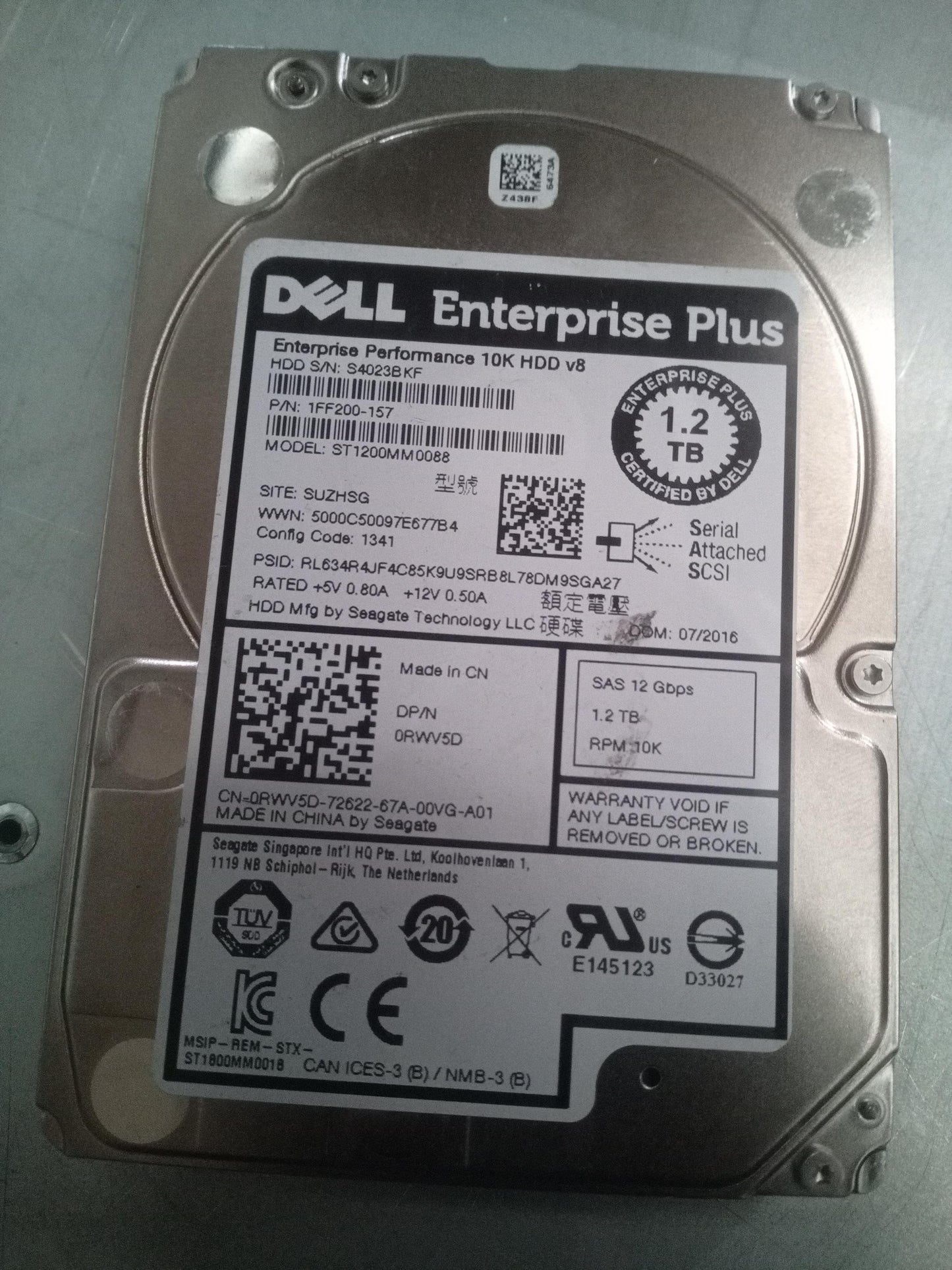 Dell ST1200MM0088 2.5 Inch 1.2TB 10K RPM V8 SAS Hard Drive – Pre-Owned