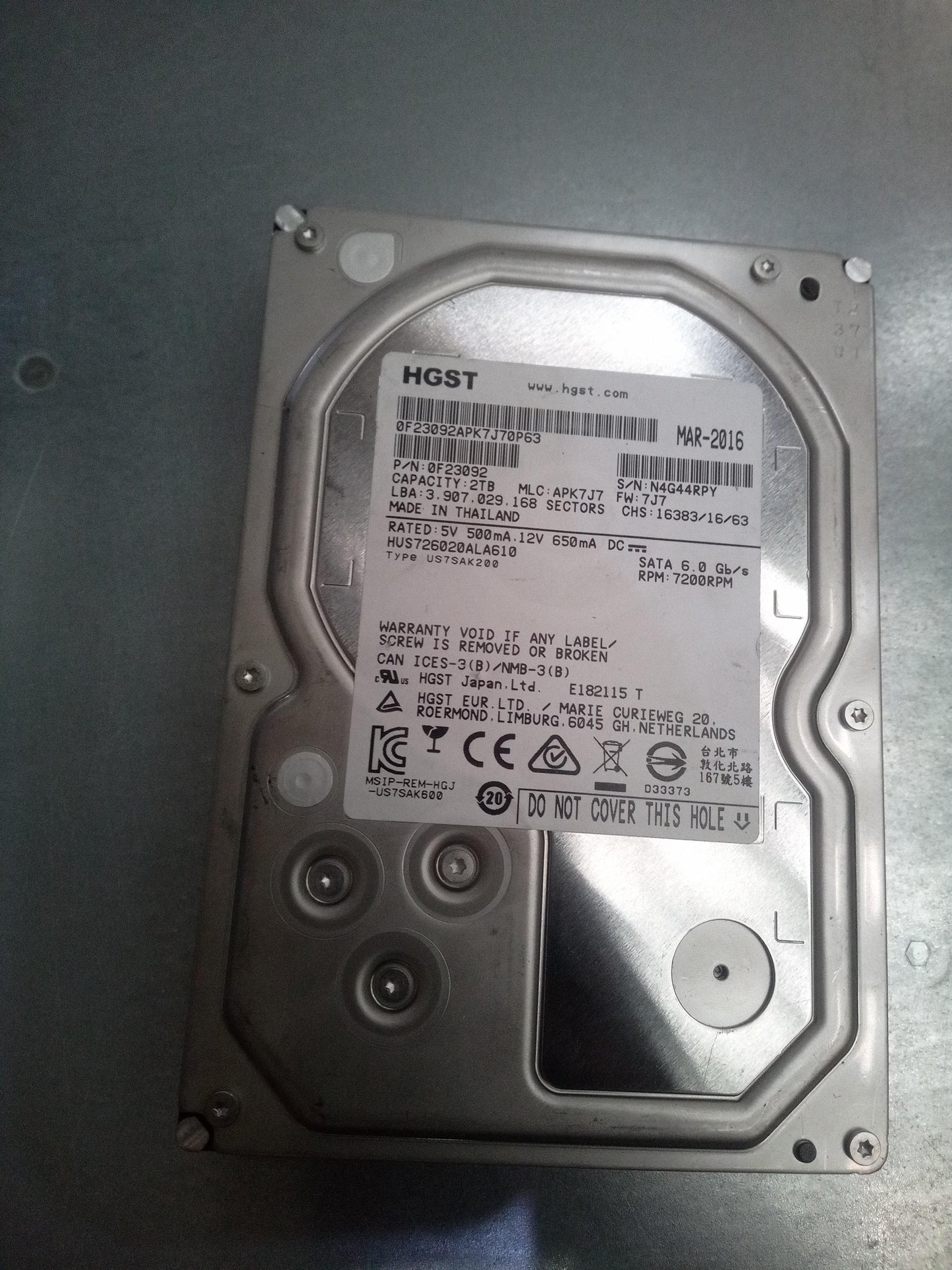 HGST HUS726020ALA610 2TB 3.5 Inch 7.2K RPM 6Gb/s SATA Hard Drive – Pre-Owned