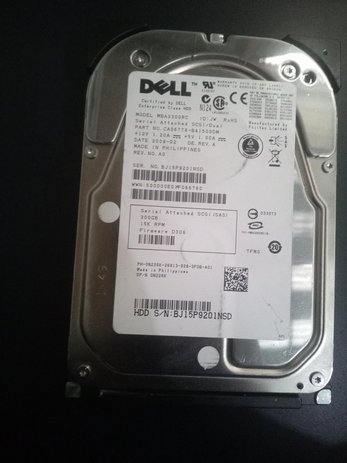 Dell MBA3300RC 300GB 3.5 Inch 15K RPM SAS Hard Drive – Pre-Owned