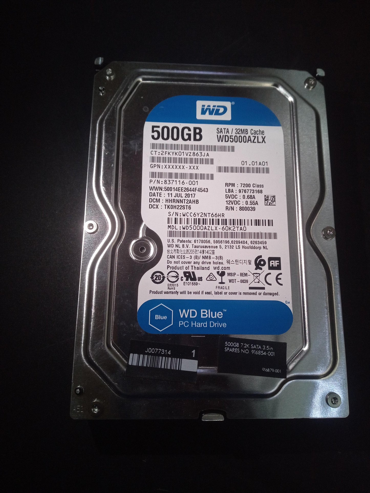 Western Digital WD5000AZLX-60K2TA0 500GB 3.5 Inch 7.2K RPM SATA 6Gb/s Hard Drive – Pre-Owned