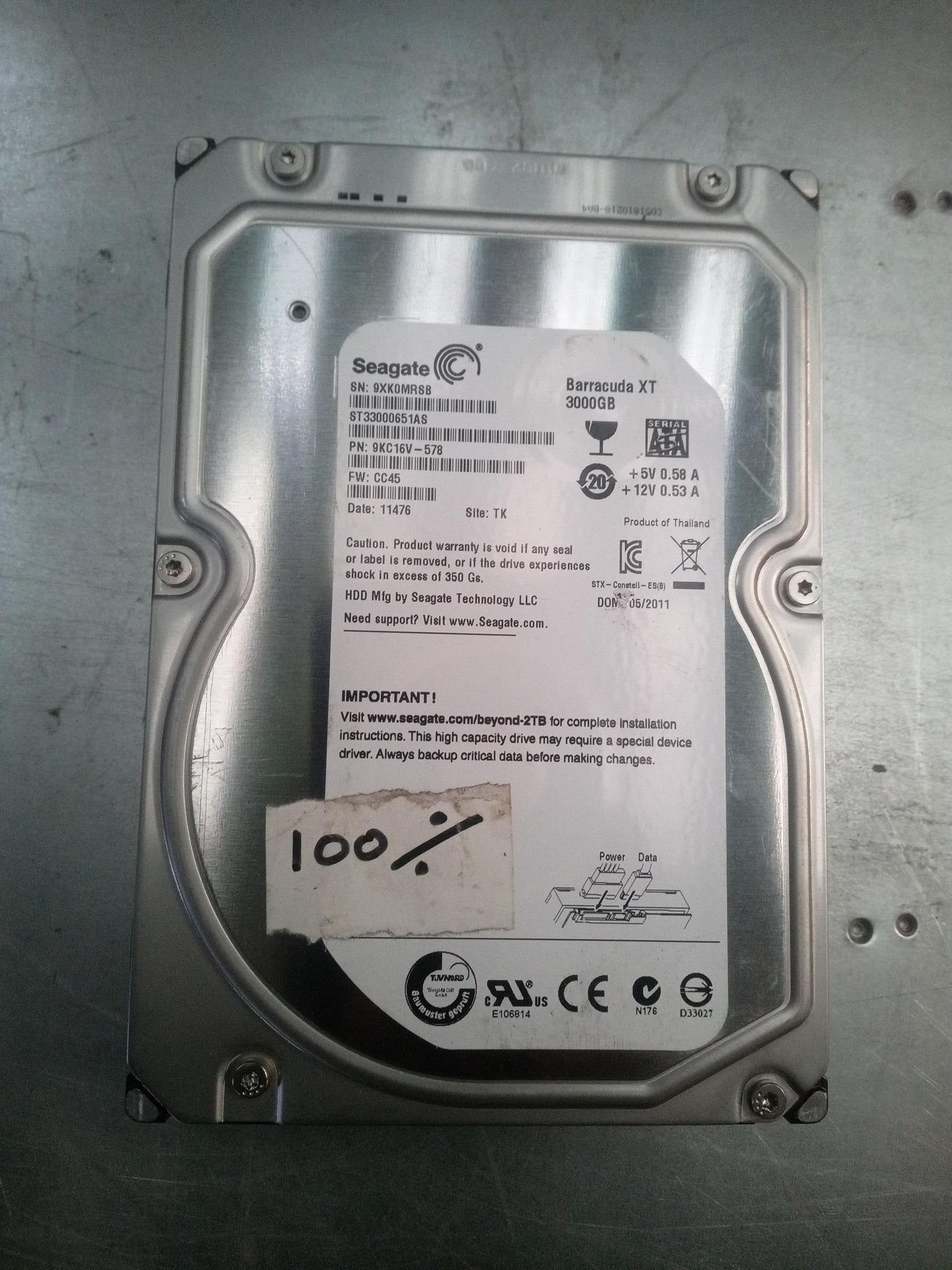 Seagate Barracuda XT ST33000651AS 3.5 Inch 3TB 7200 RPM 6Gb/s SATA Hard Drive – Pre-Owned
