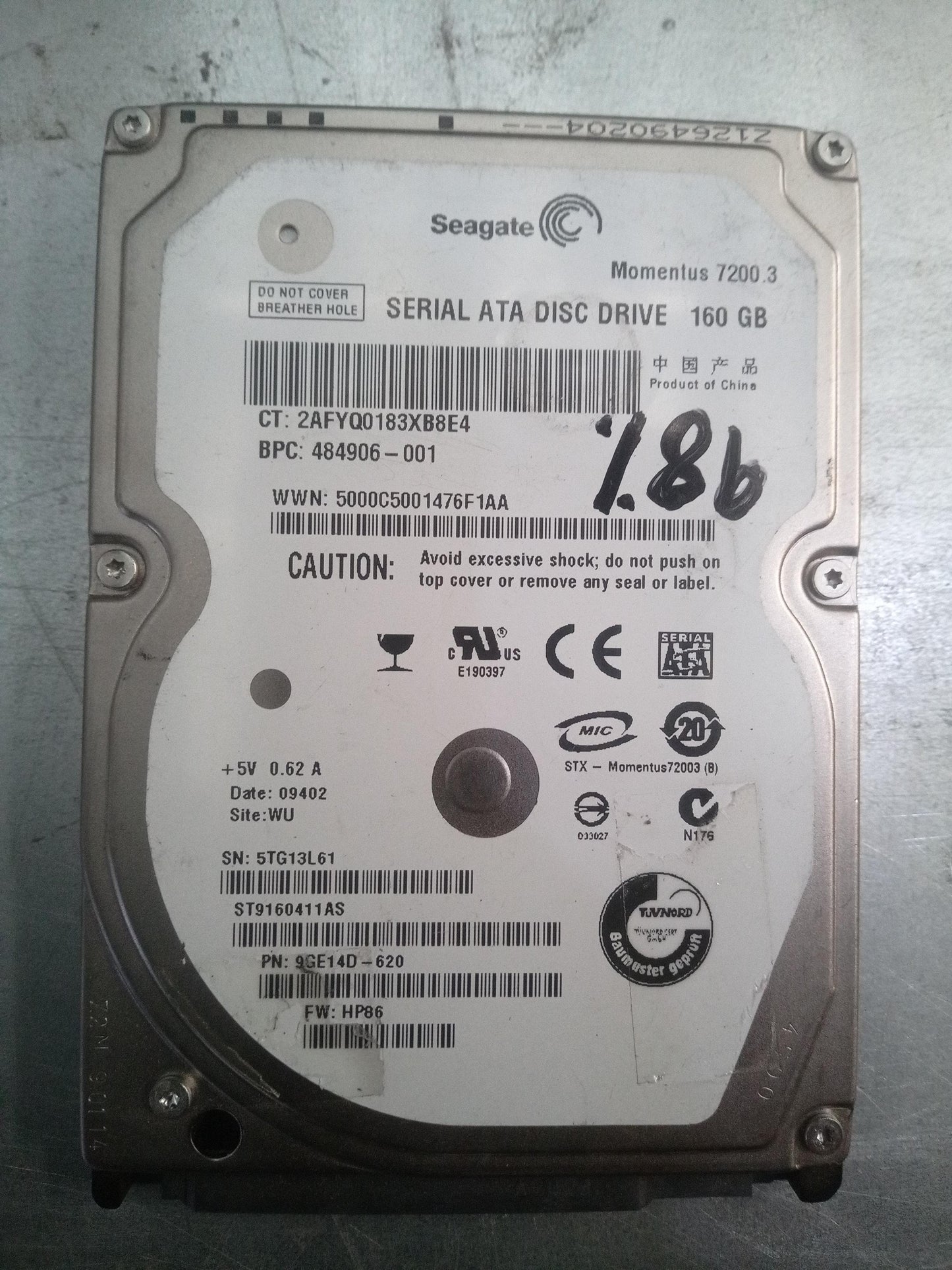 Seagate ST9160411AS 2.5 Inch 160GB 7200 RPM SATA Hard Drive – Pre-Owned