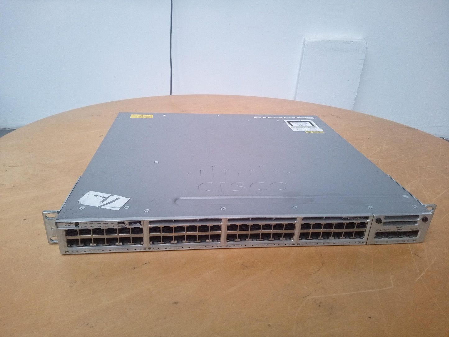 Cisco WS-C3850-48P-S 48-Port PoE+ Layer 3 Network Switch with Cisco C3850-NM-2-10G Network Module – No Power Cable – Used
