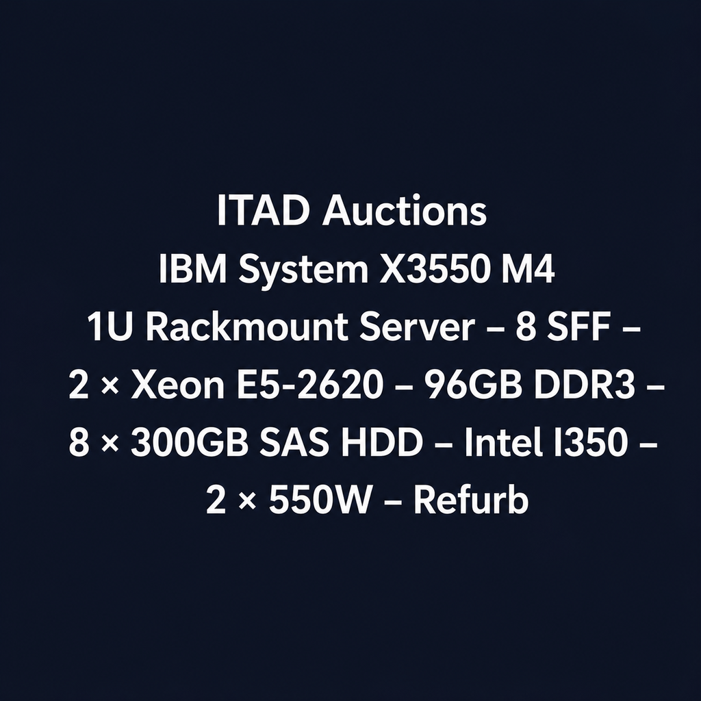 IBM System X3550 M4 1U Rackmount Server – 8 SFF – 2 × Xeon E5-2620 – 96GB DDR3 – 8 × 300GB SAS HDD – Intel I350 – 2 × 550W – Used