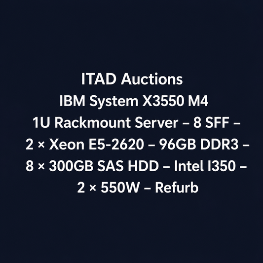 IBM System X3550 M4 1U Rackmount Server – 8 SFF – 2 × Xeon E5-2620 – 96GB DDR3 – 8 × 300GB SAS HDD – Intel I350 – 2 × 550W – Used