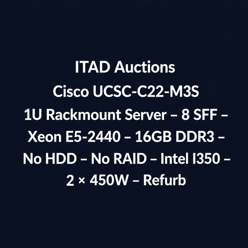 Cisco UCSC-C22-M3S 1U Rackmount Server – 8 SFF – Xeon E5-2440 – 16GB DDR3 – No HDD – No RAID – Intel I350 – 2 × 450W – Used