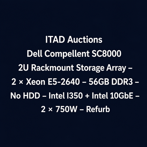 Dell Compellent SC8000 2U Rackmount Storage Array – 2 x Xeon E5-2640 – 56GB DDR3 – No HDD – Intel I350 + Intel 10GbE – 2 x 750W – Used