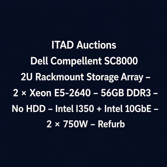Dell Compellent SC8000 2U Rackmount Storage Array – 2 × Xeon E5-2640 – 56GB DDR3 – No HDD – Intel I350 + Intel 10GbE – 2 × 750W – Used