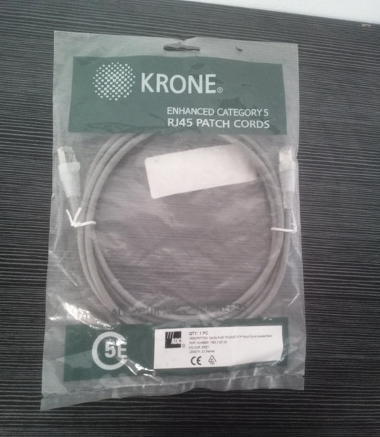 Krone Cat5e RJ45 Truenet FTP Patch Cord – Grey – 2.0 Metres – New