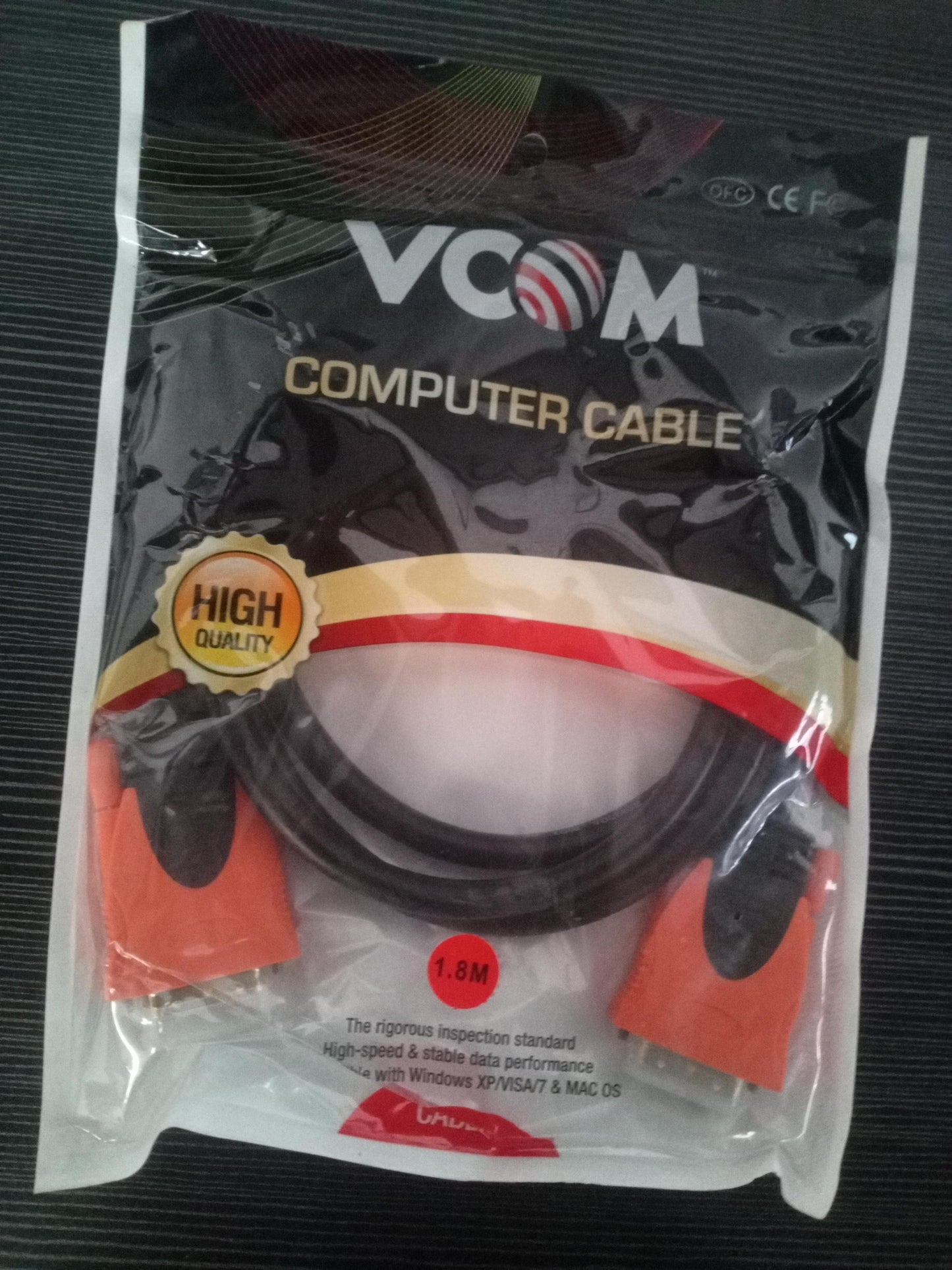 Vcom DVI 24+1 Male to Male 1.8 Meter Orange & Black Molded Connector Cable – New