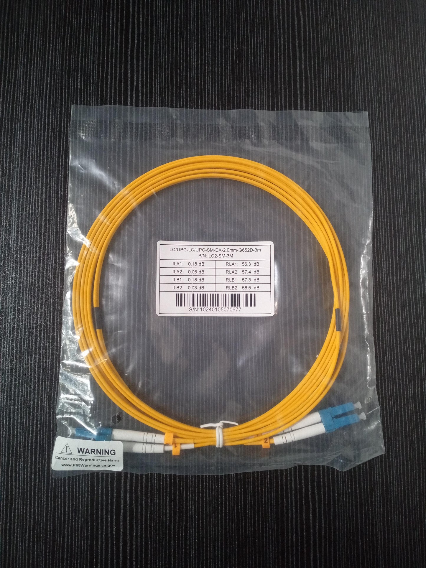 PatchCord LC/UPC-LC/UPC-SM-DX-2.0mm-G652D-3M Single Mode Duplex Fiber Optic Cable 3M – New