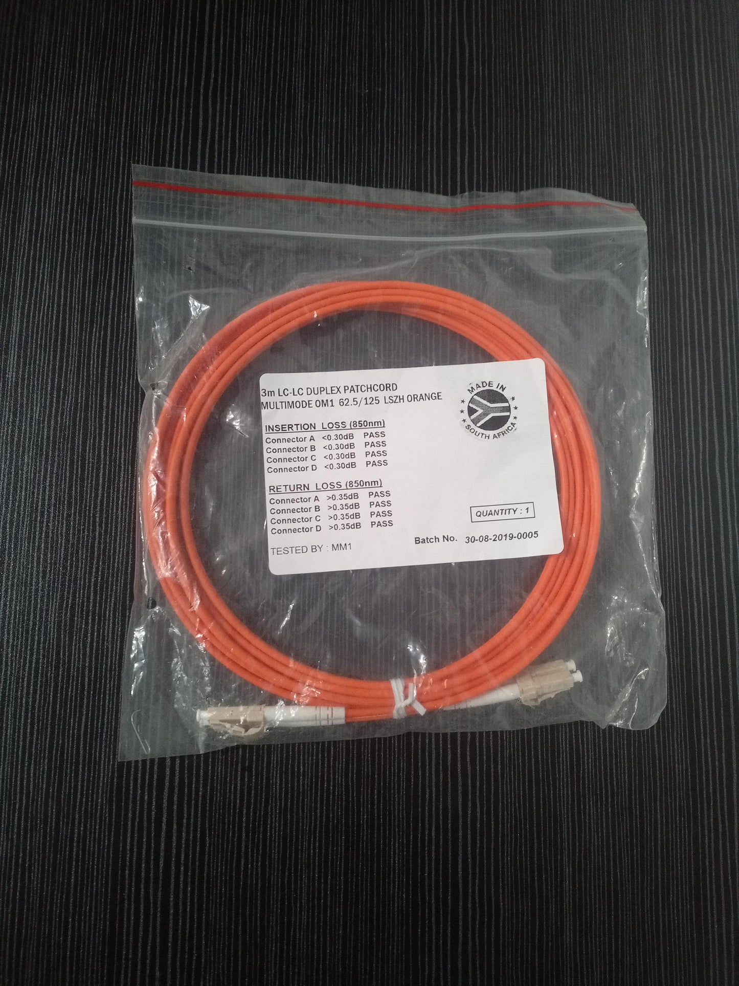 PatchCord LC-LC OM1 62.5/125 Duplex LSZH Multimode Fiber Optic Cable 3M Orange – New
