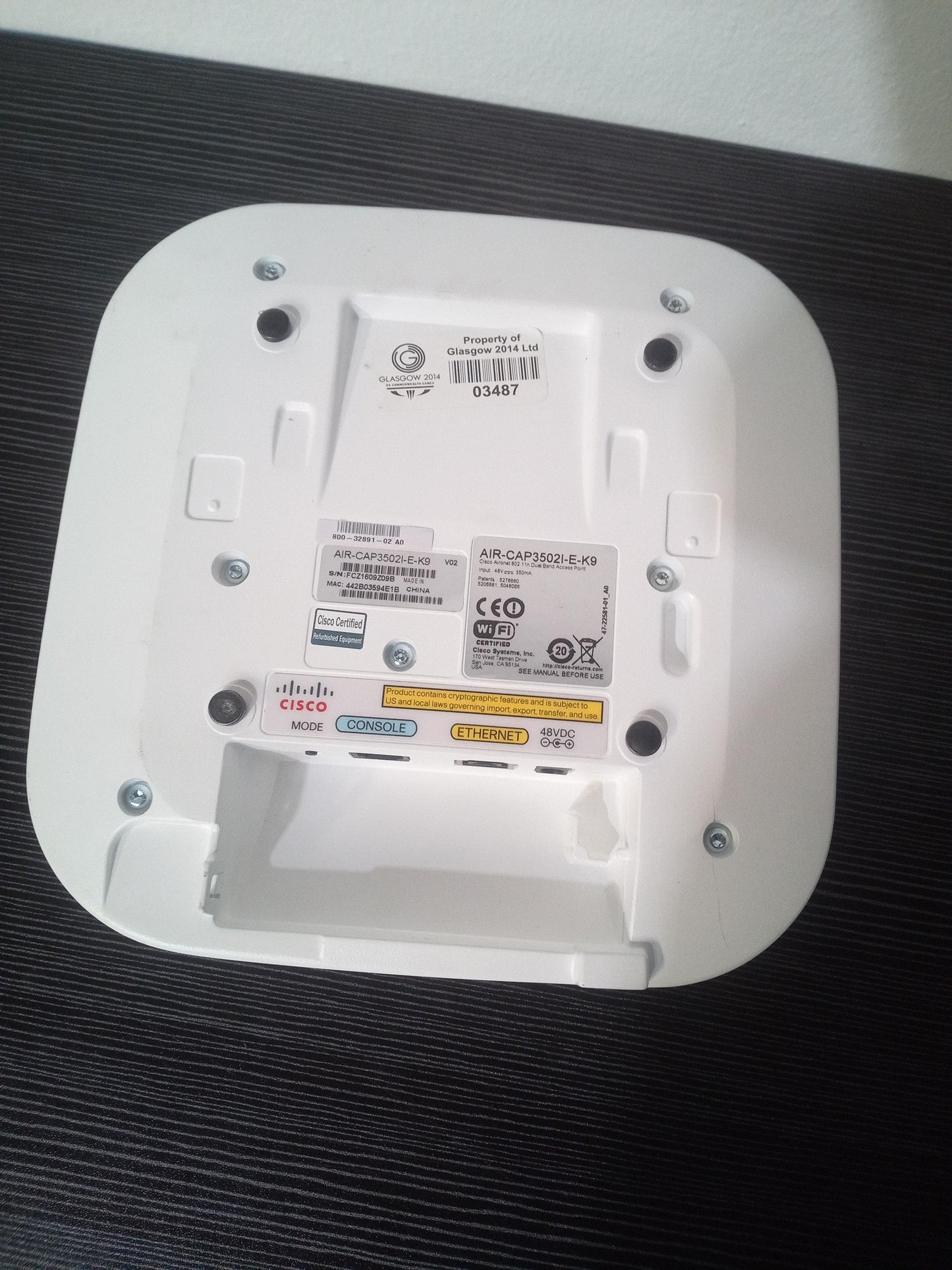 Cisco AIR-CAP3502I-E-K9 802.11n Dual Band Access Point – Pre-Owned