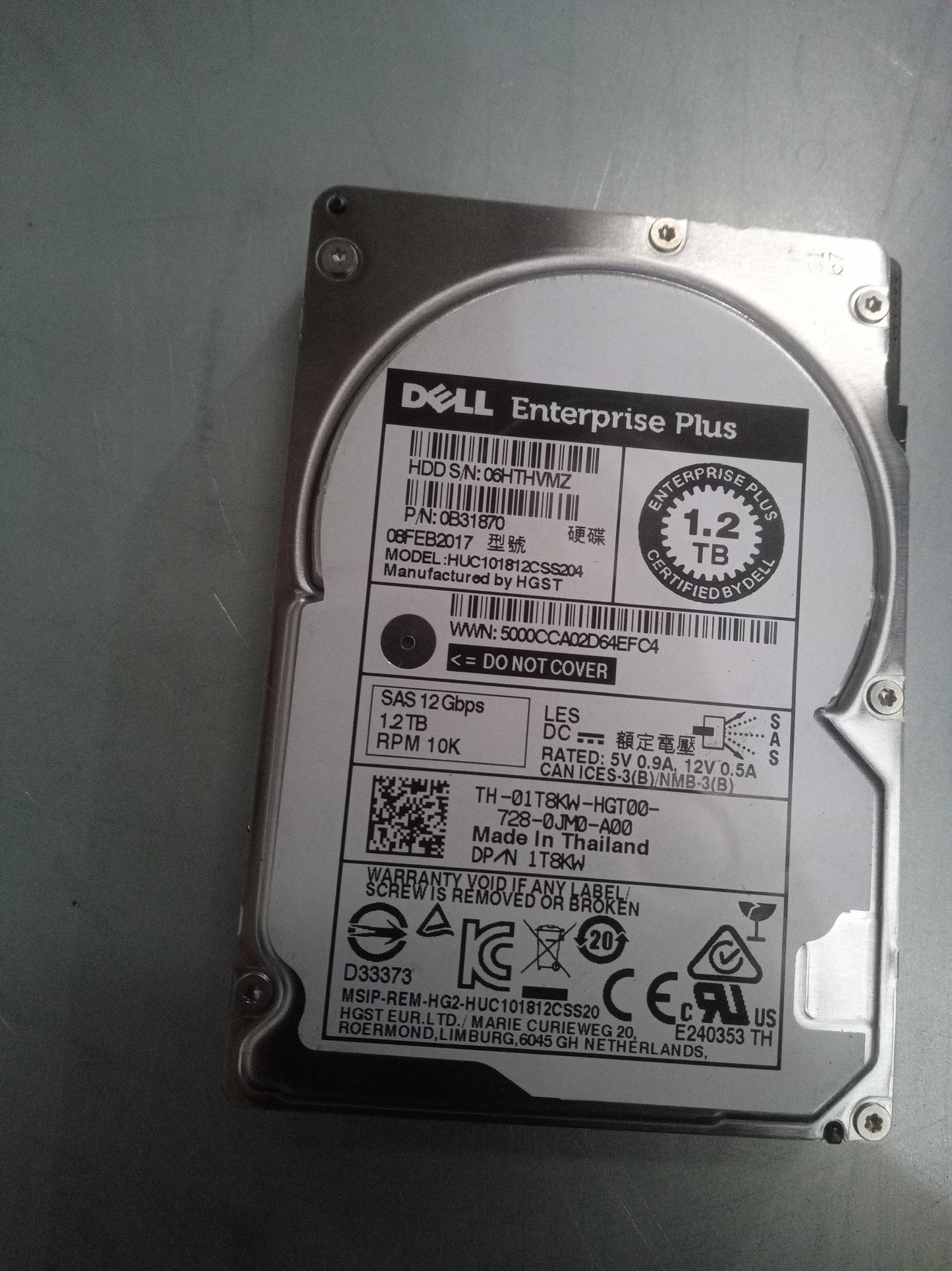 Dell HUC101812CSS204 1.2TB 2.5 Inch 10K RPM 12Gb/s SAS Hard Drive – Pre-Owned
