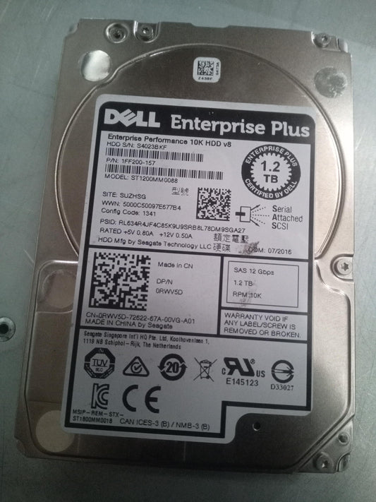 Dell ST1200MM0088 2.5 Inch 1.2TB 10K RPM V8 SAS Hard Drive – Pre-Owned