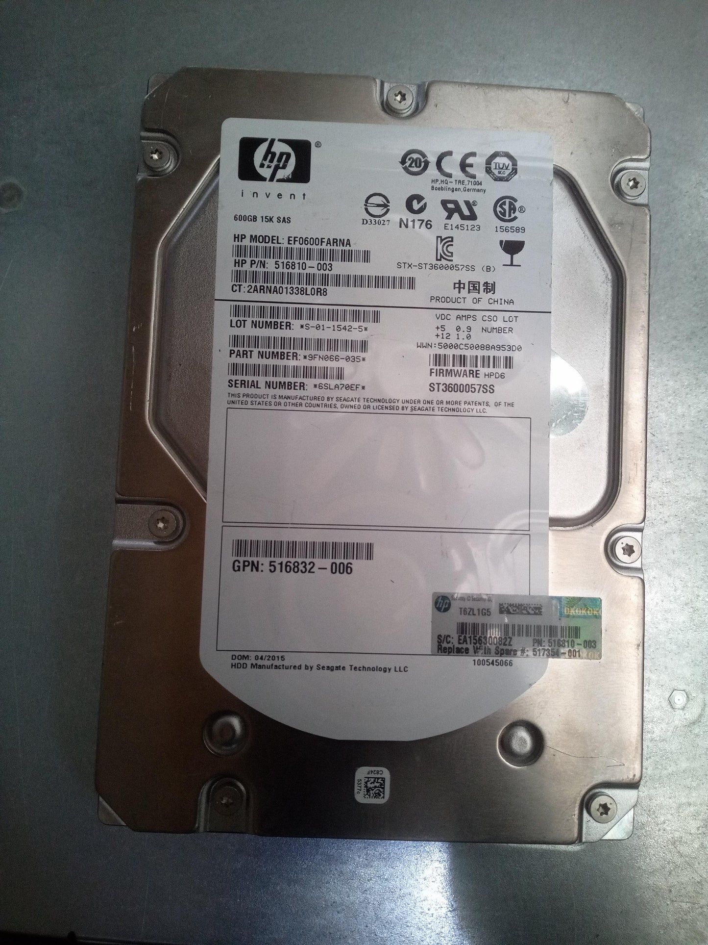 HP EF0600FARNA 600GB 3.5 Inch 15K RPM 6Gb/s SAS Hard Drive – Pre-Owned