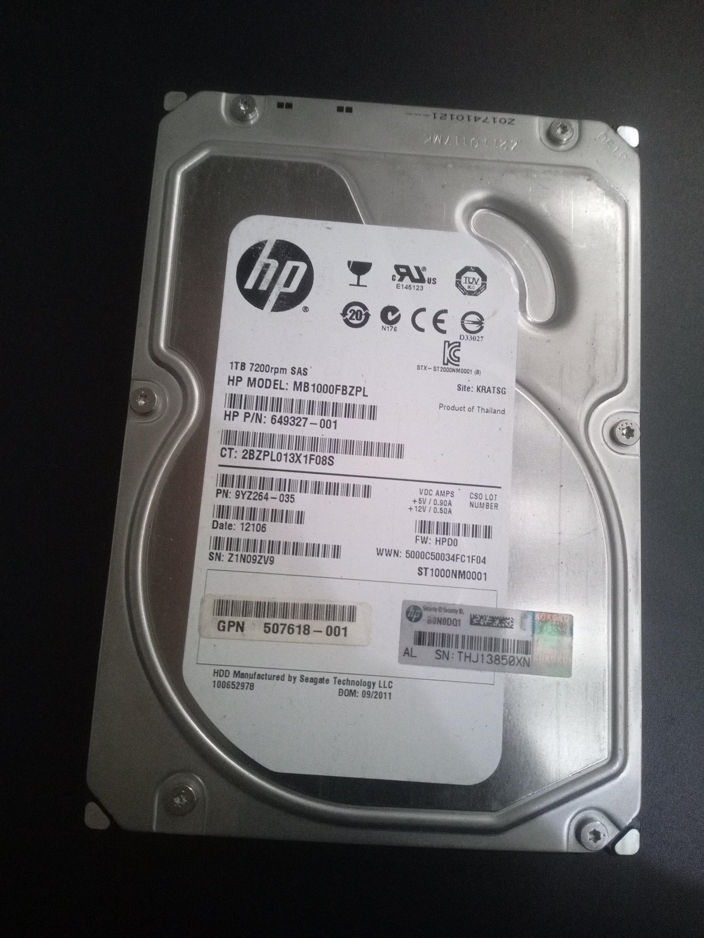 HP MB1000FBZPL 1TB 3.5 Inch 7.2K RPM SAS 6Gb/s SAS Hard Drive – Pre-Owned