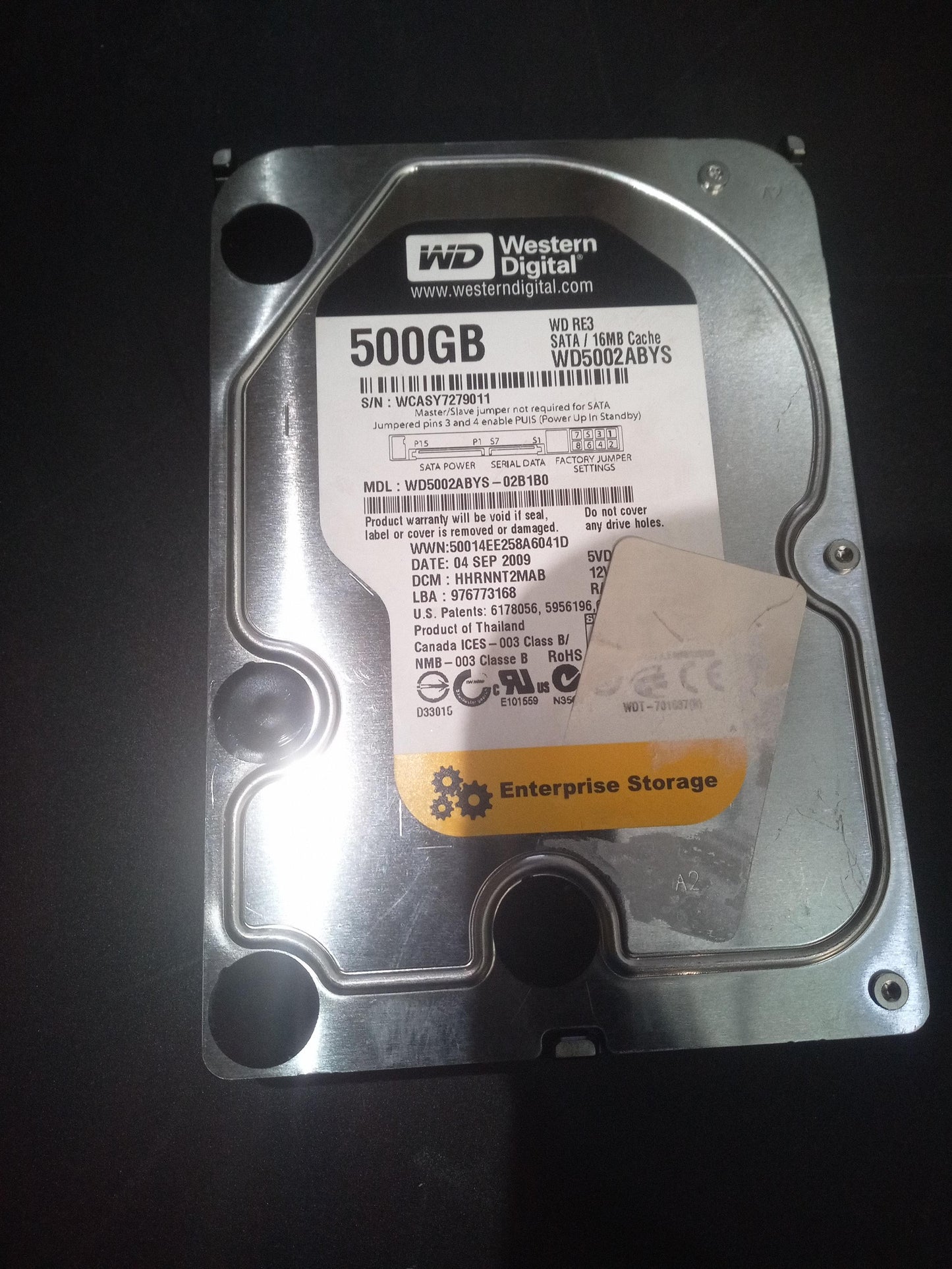 Western Digital WD5002ABYS-02B1B0 500GB 3.5 Inch 7.2K RPM SATA 3Gb/s Hard Drive – Pre-Owned