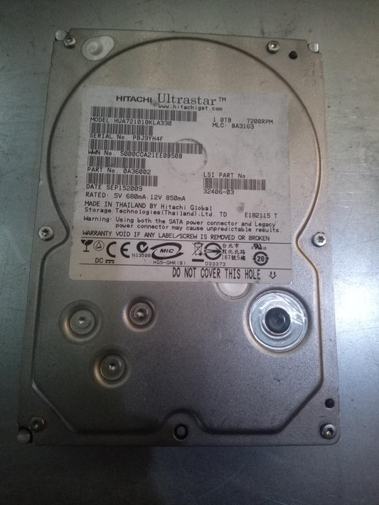 Hitachi HUA721010KLA330 3.5 Inch 1TB 7.2K RPM 3.0Gb/s SATA Hard Drive – Pre-Owned