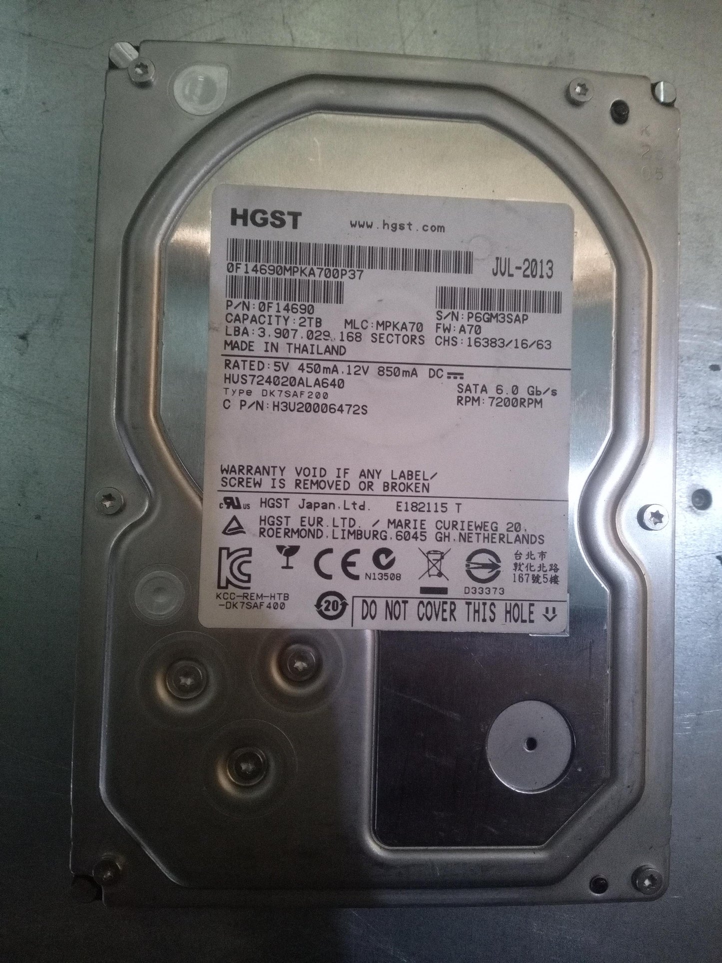 HGST HUS724020ALA640 3.5 Inch 2TB 7.2K RPM 6Gb/s SATA Hard Drive – Pre-Owned