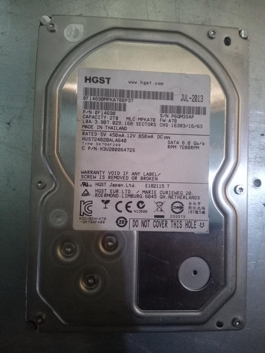HGST HUS724020ALA640 3.5 Inch 2TB 7.2K RPM 6Gb/s SATA Hard Drive – Pre-Owned