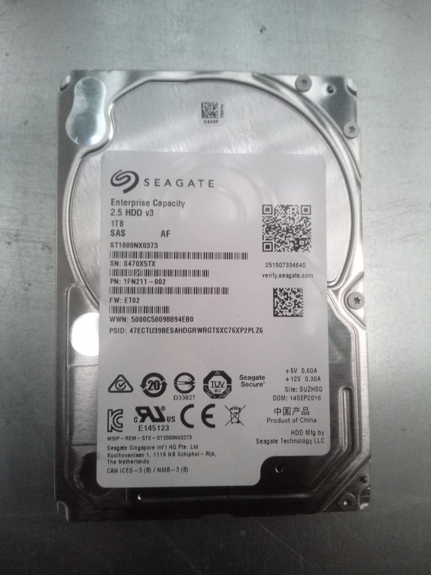 Seagate ST1000NX0373 2.5 Inch 1TB 7200 RPM 12Gb/s SAS Enterprise Hard Drive – Pre-Owned
