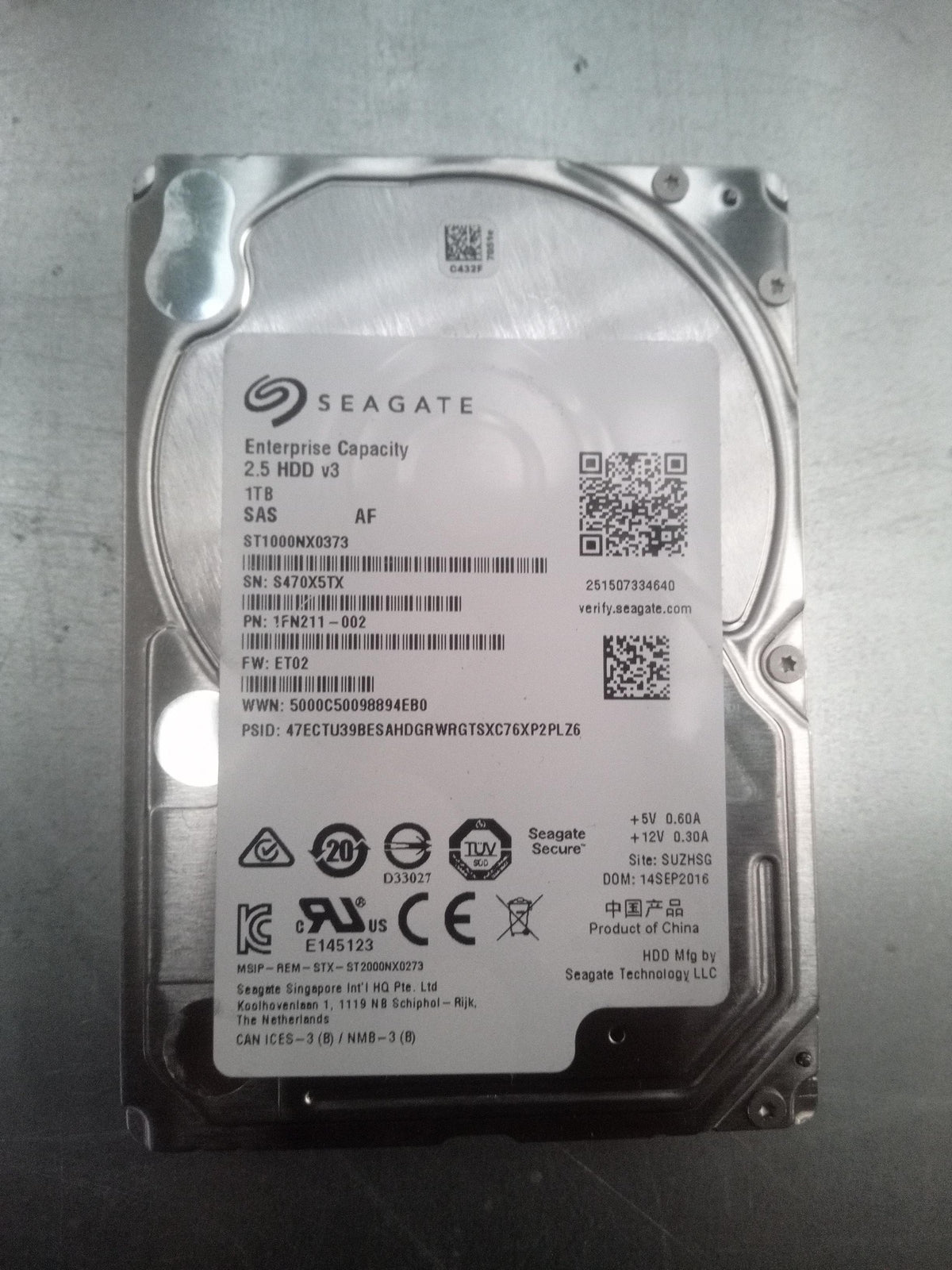 Seagate ST1000NX0373 1TB 2.5 Inch 7.2K RPM SAS 12Gb/s Enterprise Hard Drive – Used