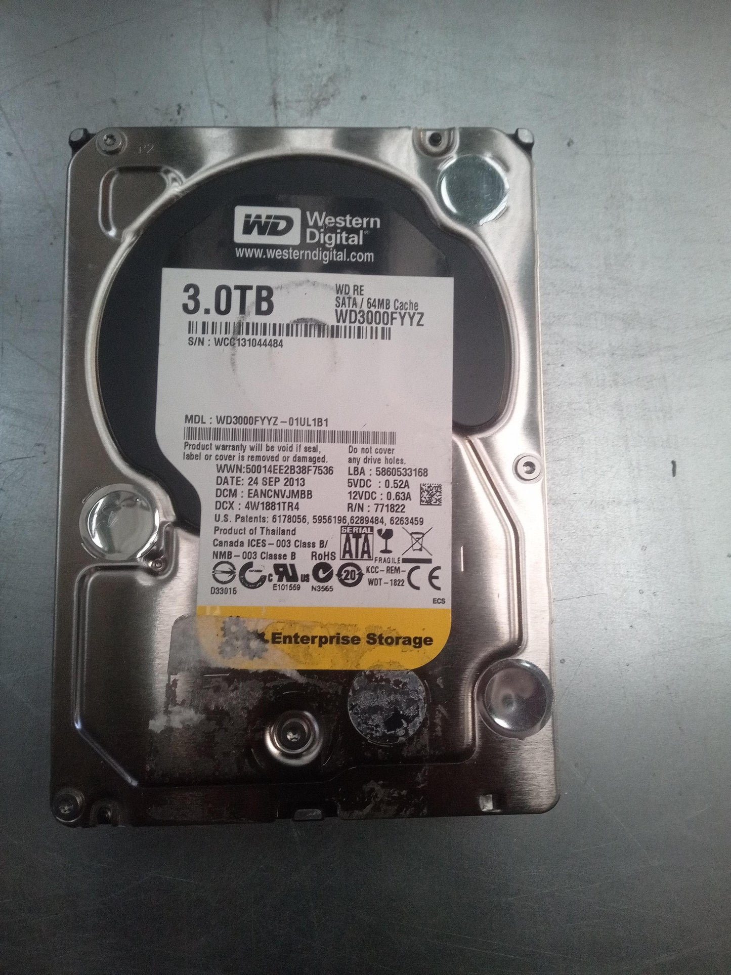 Western Digital WD3000FYYZ-01UL1B1 3.5 Inch 3TB 7200 RPM 6Gb/s SATA Hard Drive – Pre-Owned
