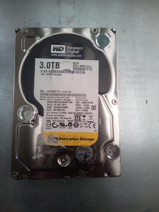 Western Digital WD3000FYYZ-01UL1B1 3.5 Inch 3TB 7200 RPM 6Gb/s SATA Hard Drive – Pre-Owned