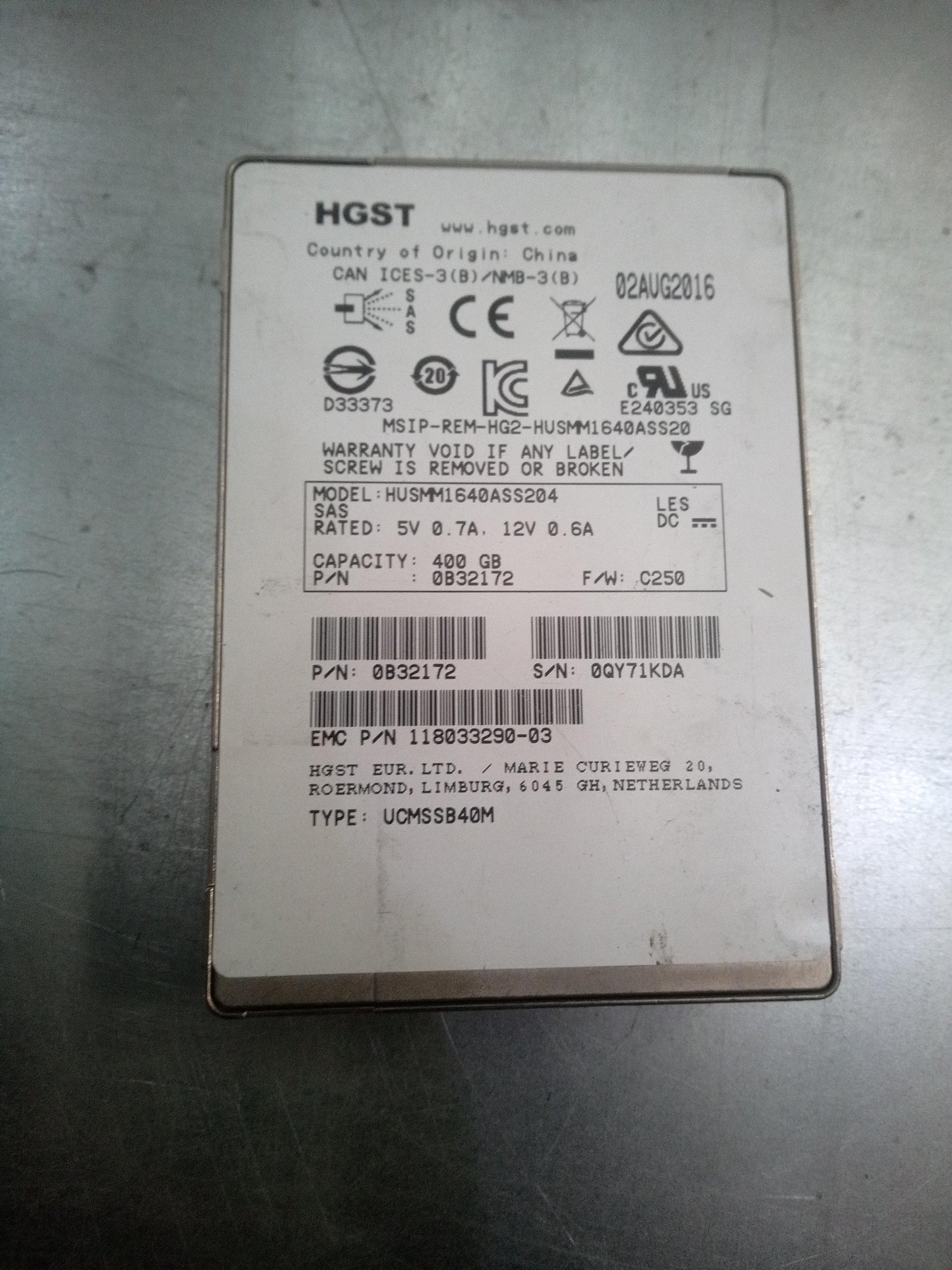 HGST HUSMM1640ASS204 2.5 Inch 400GB 12Gb/s SAS Enterprise Solid State Drive SSD – Pre-Owned