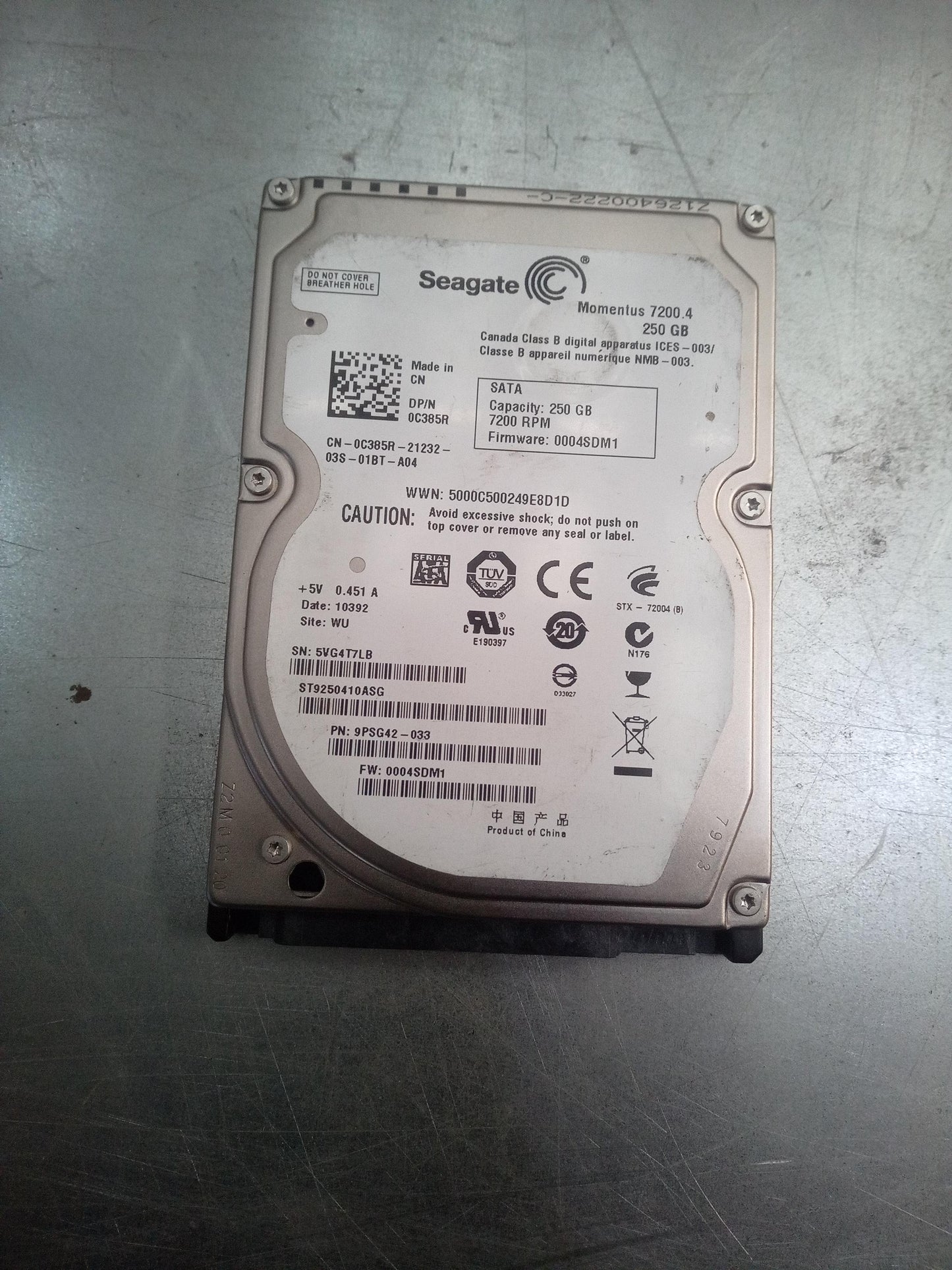 Seagate Momentus ST9250410ASG 2.5 Inch 250GB 7200 RPM 3Gb/s SATA Laptop Hard Drive – Pre-Owned
