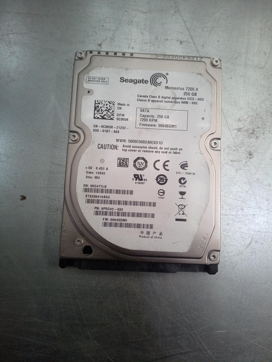 Seagate Momentus ST9250410ASG 2.5 Inch 250GB 7200 RPM 3Gb/s SATA Laptop Hard Drive – Pre-Owned