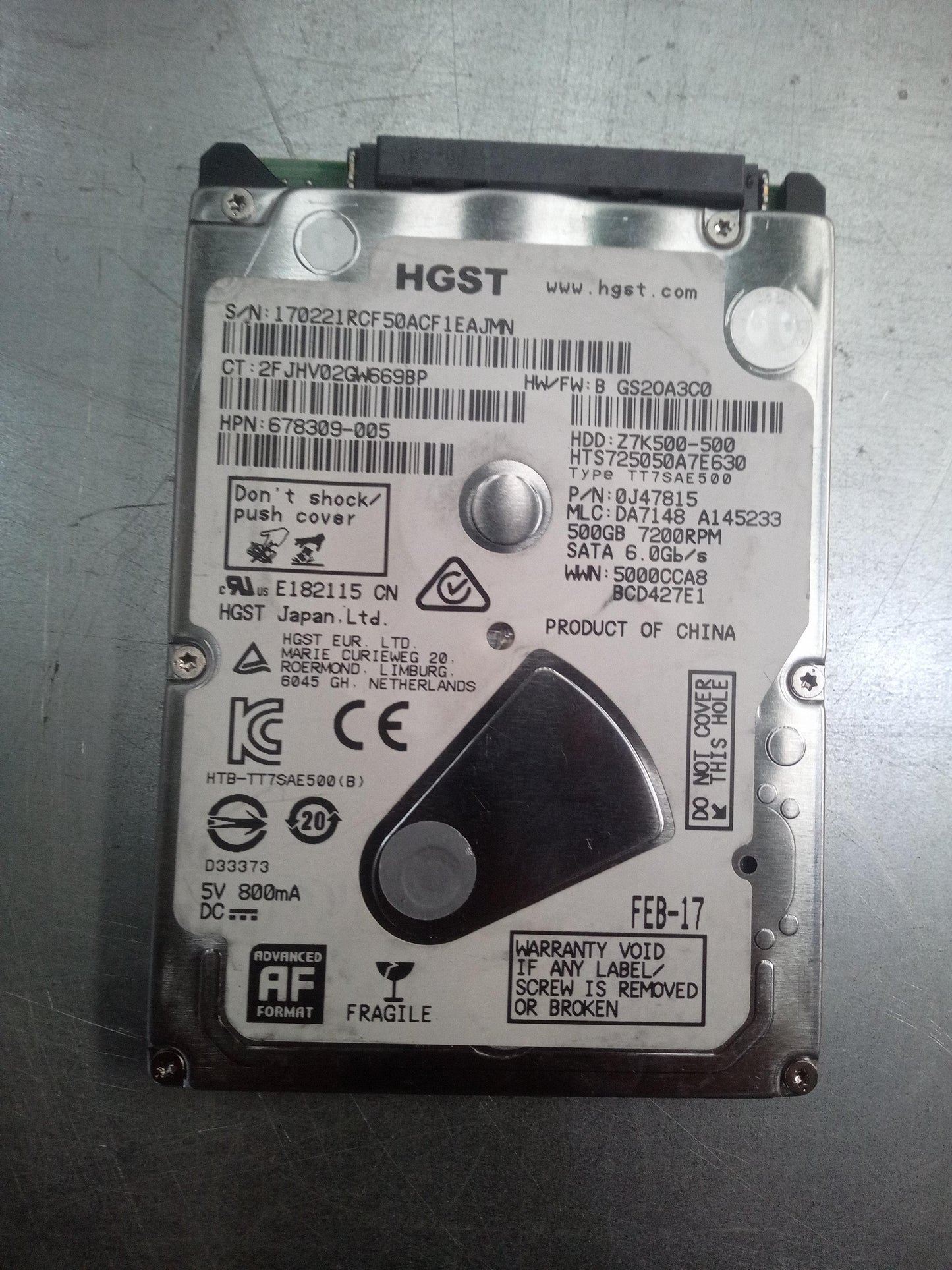 HGST HTS725050A7E630 2.5 Inch 500GB 7200 RPM 6Gb/s SATA Hard Drive – Pre-Owned