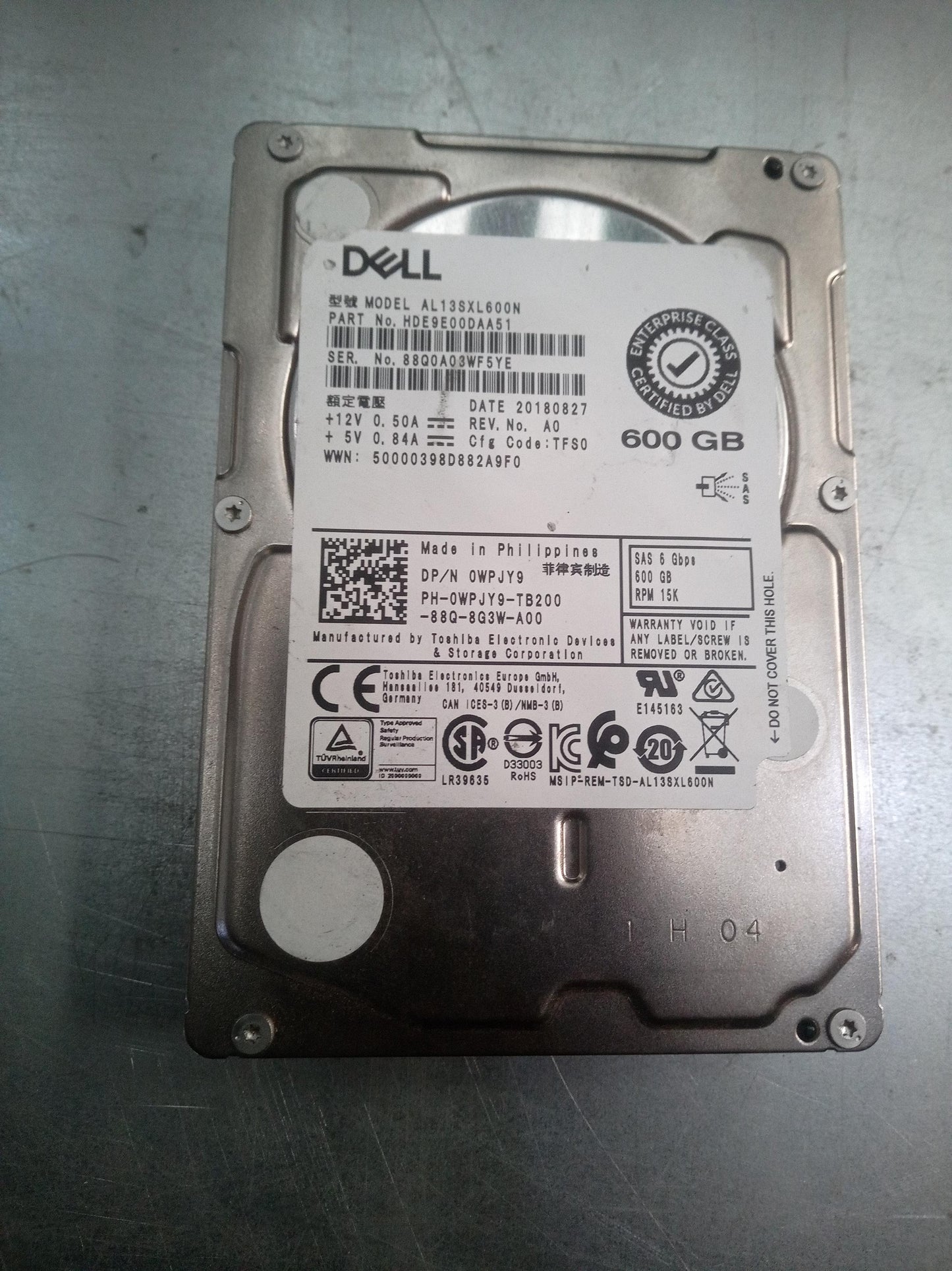 Dell AL13SXL600N 2.5 Inch 600GB 15K RPM 6Gb/s SAS Enterprise Hard Drive – Pre-Owned