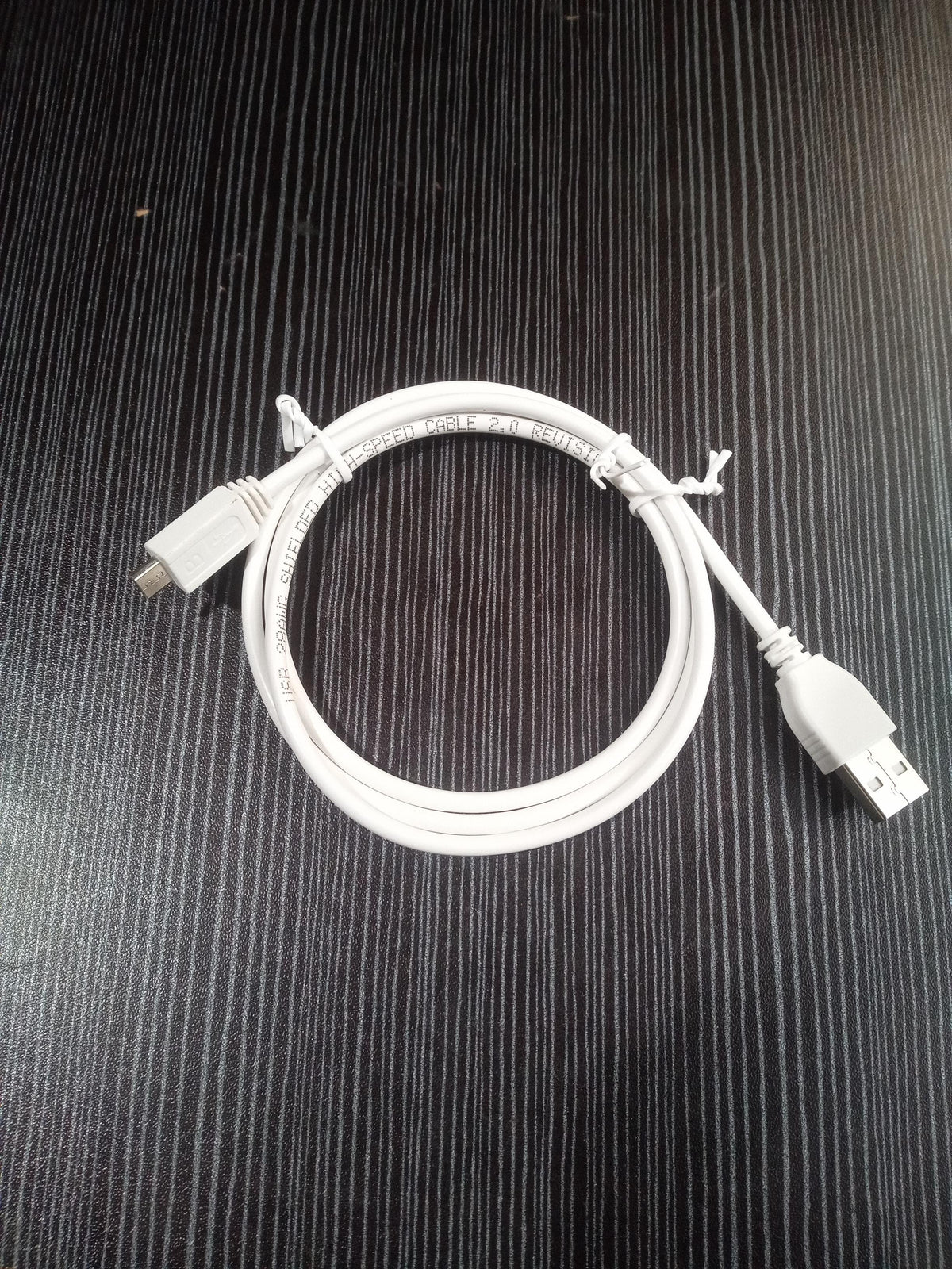 USB 2.0 A Male to Micro 5-Pin Male 28AWG Data Cable – White – Used