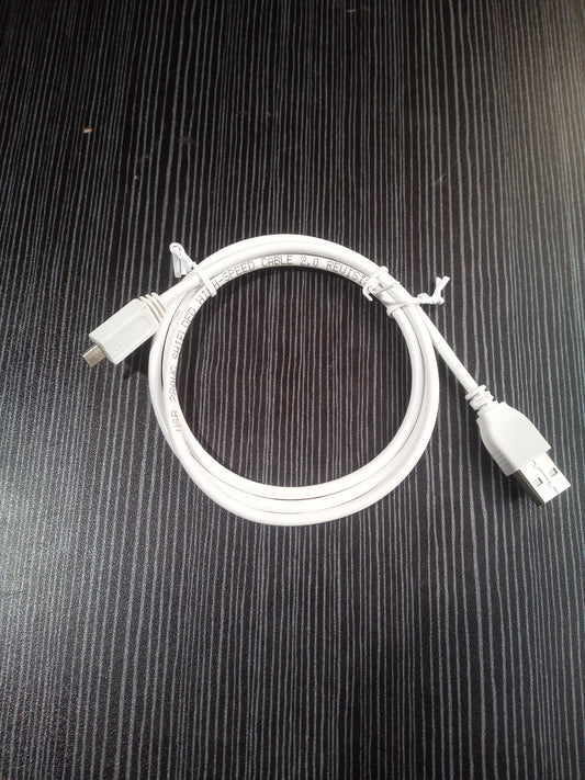 USB 2.0 A Male to Micro 5-Pin Male 28AWG Data Cable – White – Used