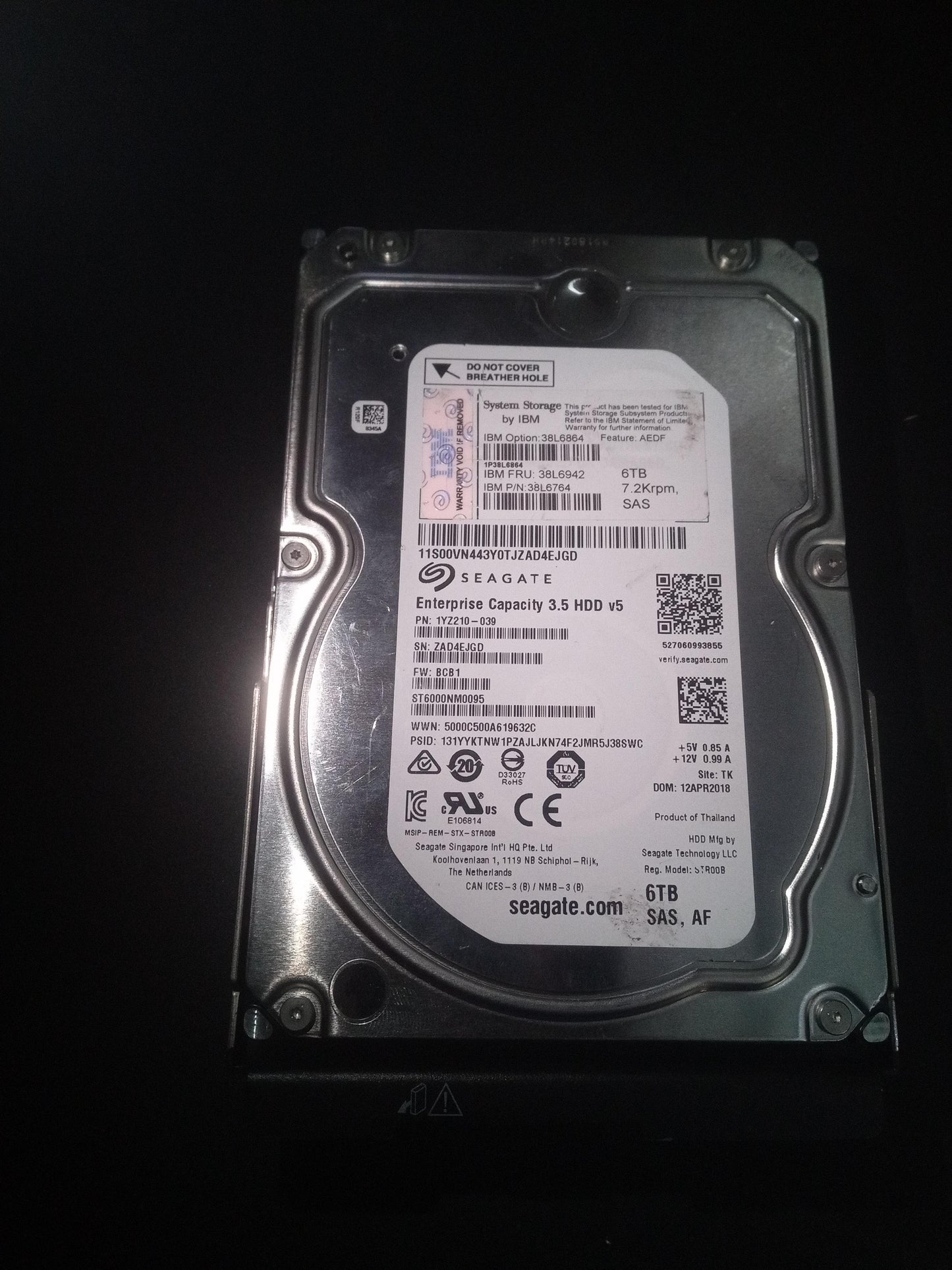 Seagate ST6000NM0095 6TB 3.5 Inch 7.2K RPM SAS 12Gb/s Hard Drive – Pre-Owned