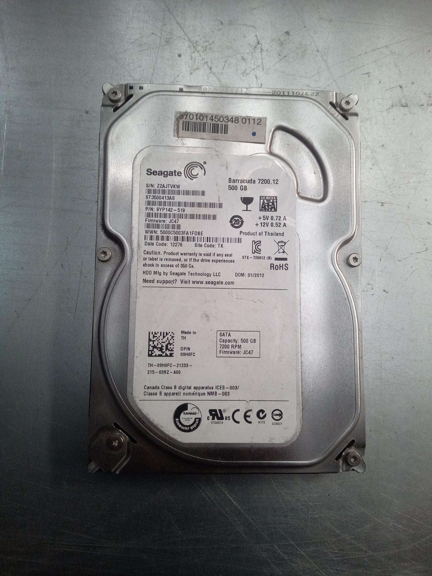 Seagate ST3500413AS 500GB 3.5 Inch 7.2K RPM SATA 6Gb/s Hard Drive – Pre-Owned
