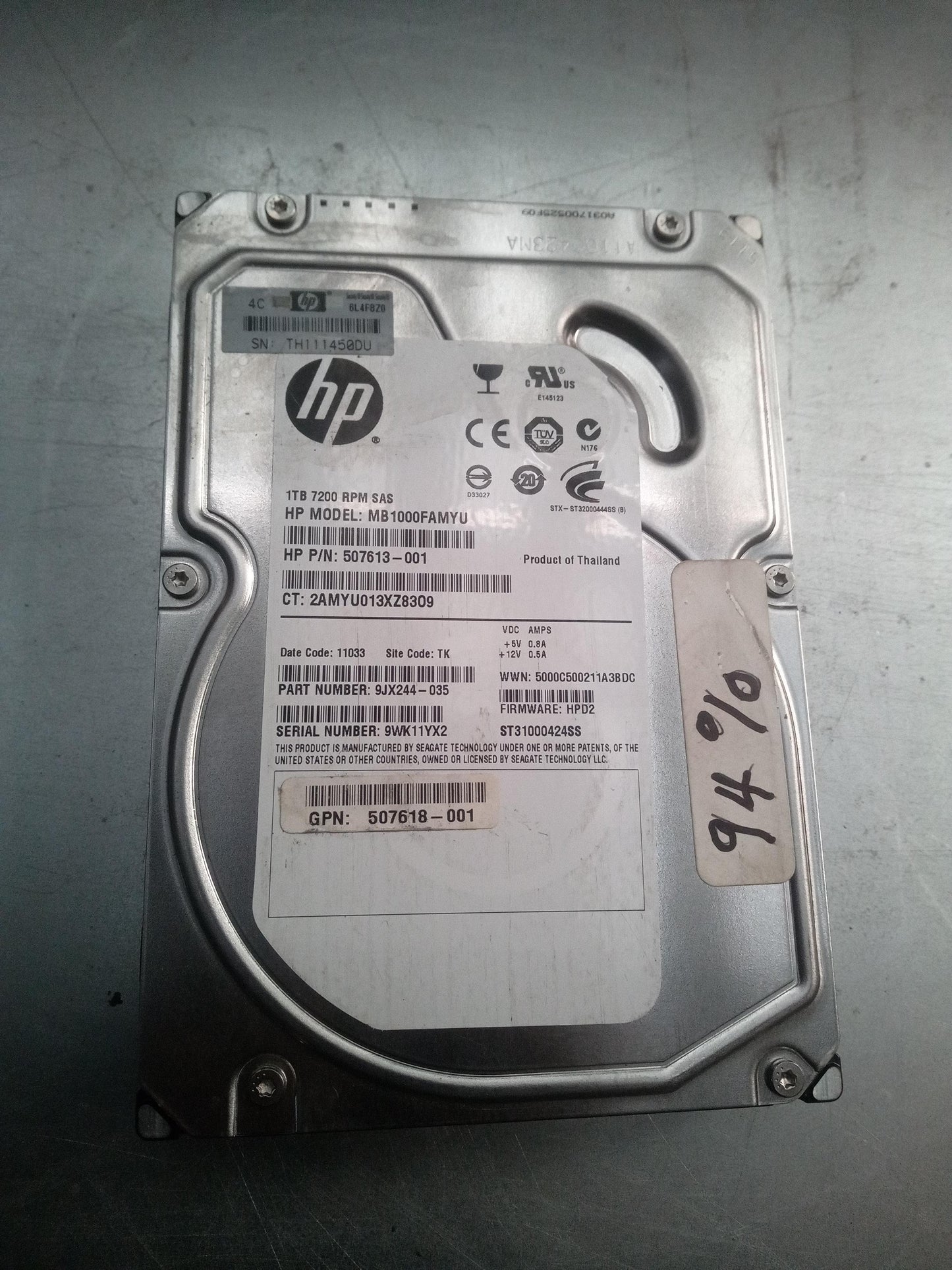HP MB1000FAMYU 1TB 3.5 Inch 7.2K RPM SAS 6Gb/s Hard Drive – Pre-Owned