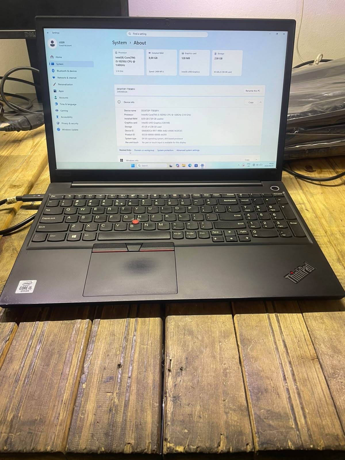 Lenovo ThinkPad E15 15.6 Inch Laptop – i5 1235U – 8GB DDR4 – 512GB NVMe SSD – Win11Pro – Battery Health 76% – No Adapter – Used